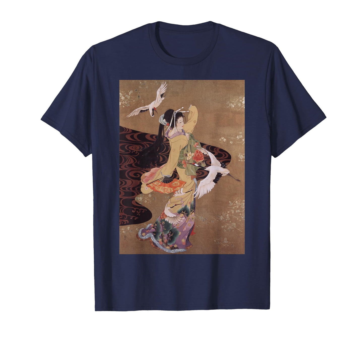Dance of Cranes Japanese Retro Art T-Shirt Small