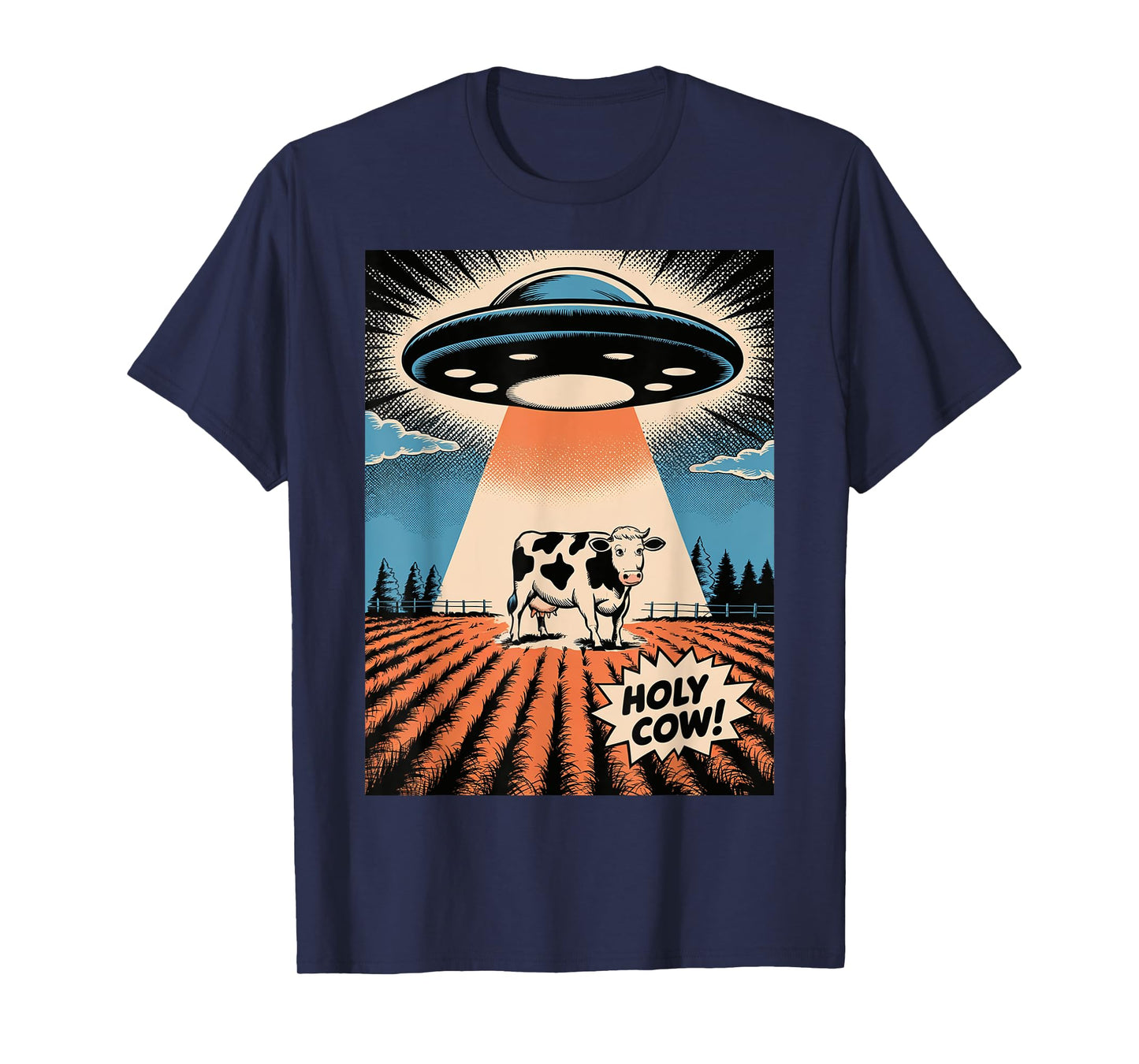 Holy Cow Funny Retro UFO Abduction T-Shirt