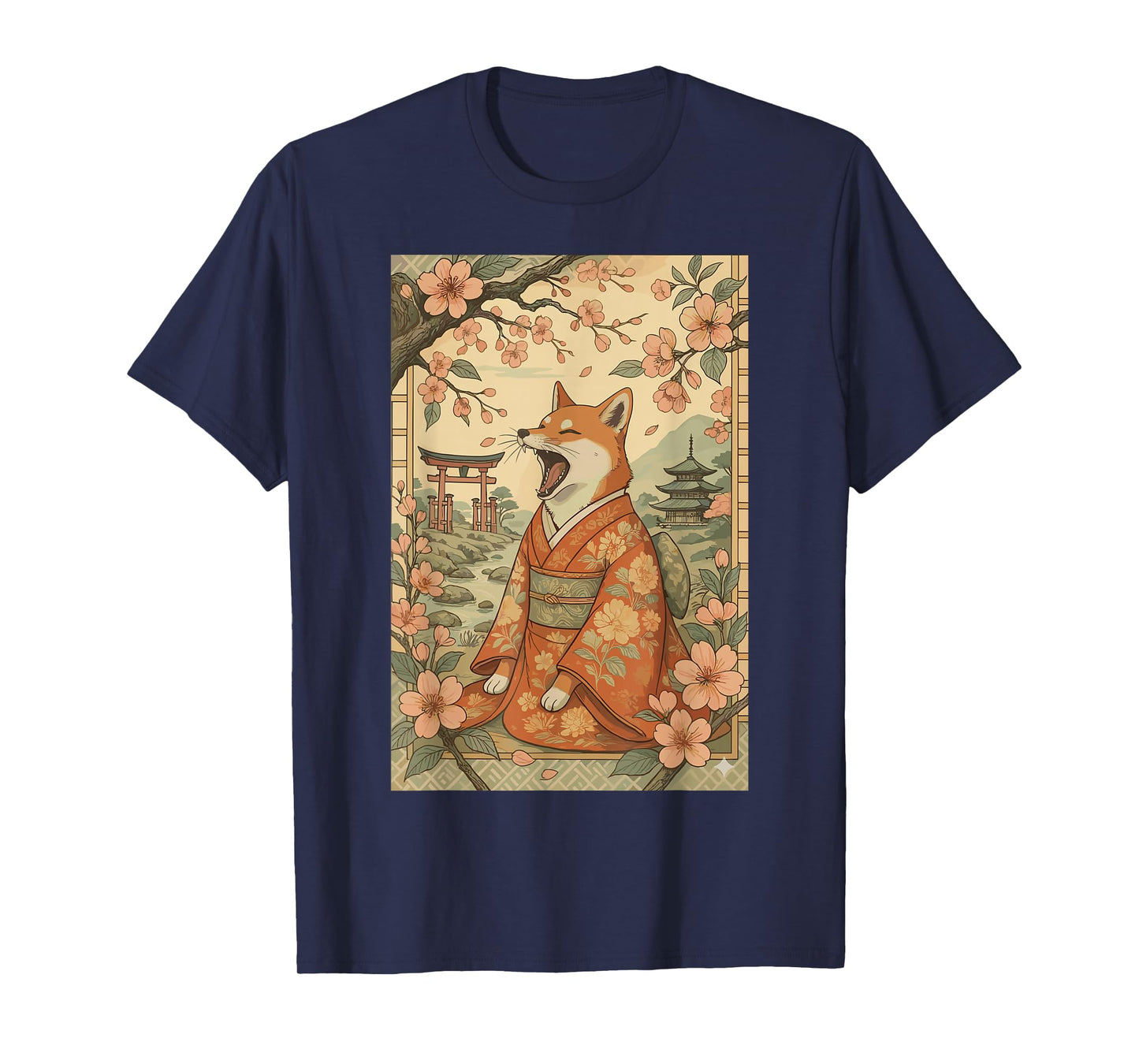 Funny Dog Shirt in Kimono Cherry Blossom Japanese Art T-Shirt