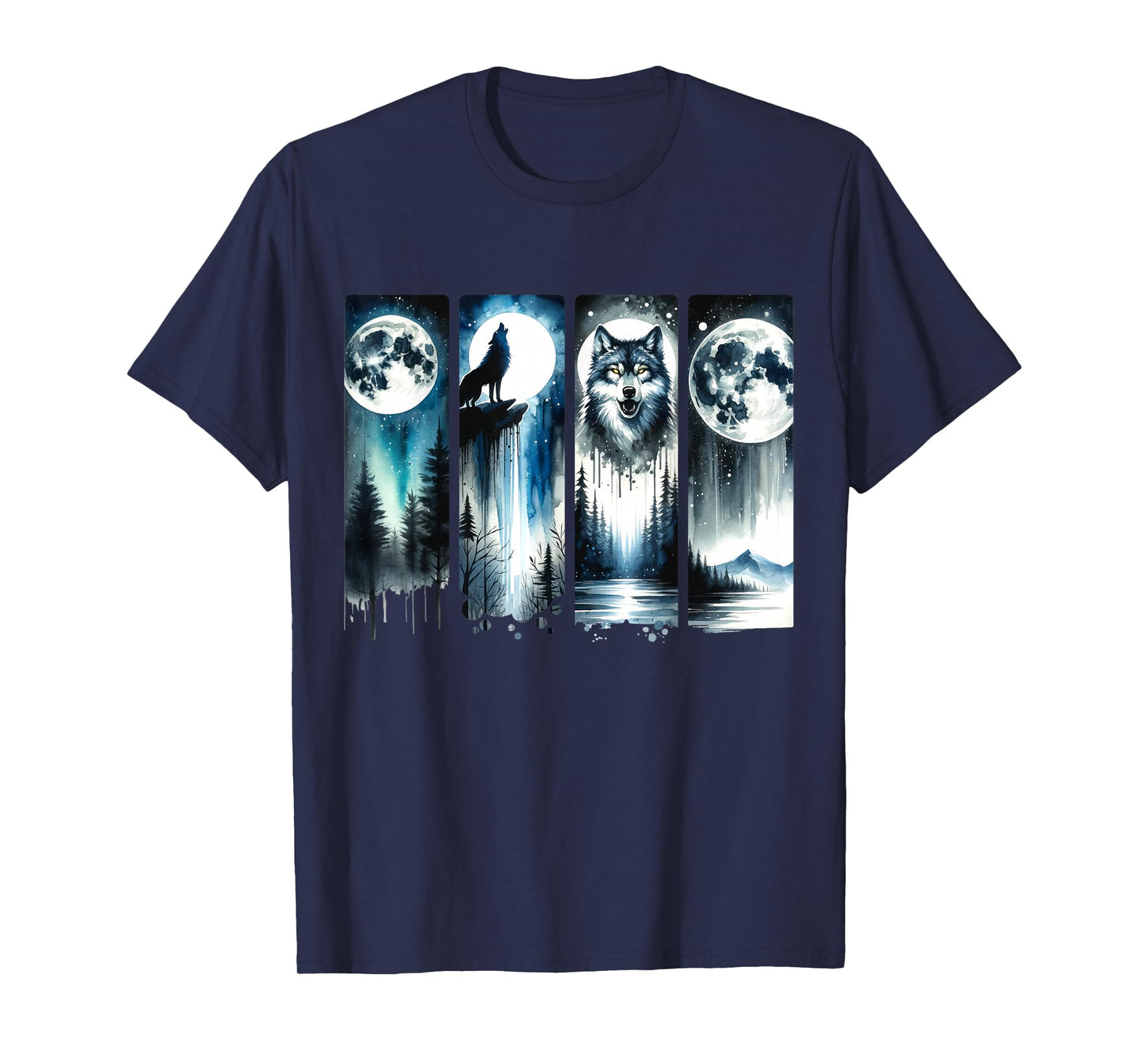 Wolf & Full Moon Forest Night Scene - Graphic T-Shirt
