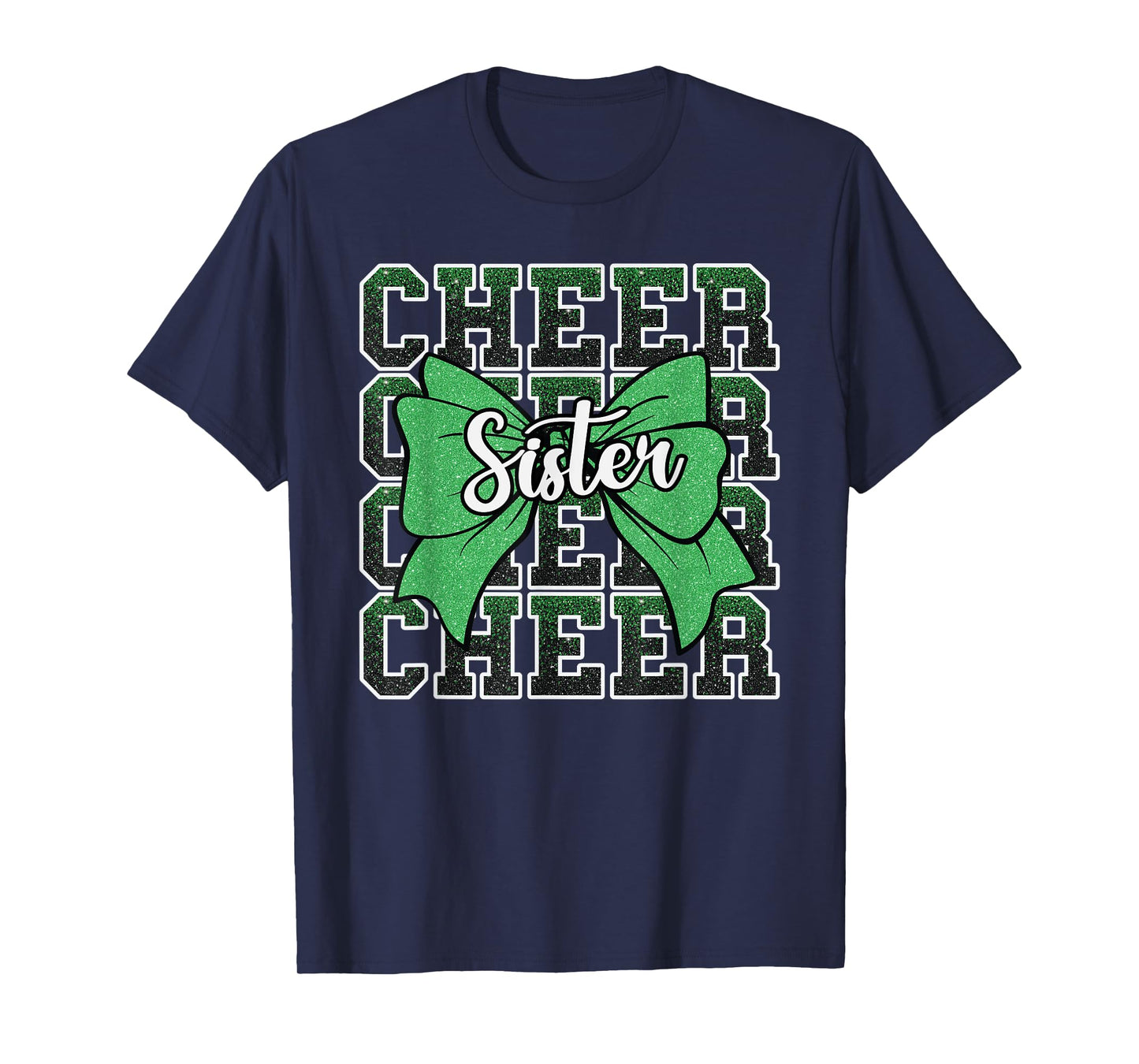 Cheer Sister Bow Sport Cheerleader Cheerleading Green T-Shirt