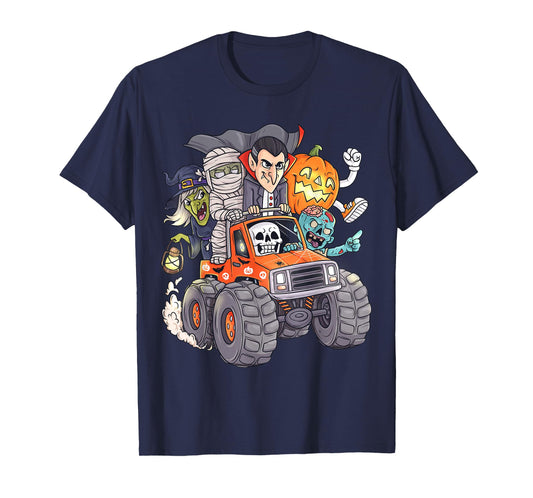 Halloween Skeleton Zombie Monster Truck Vampire Boys Kids T-Shirt