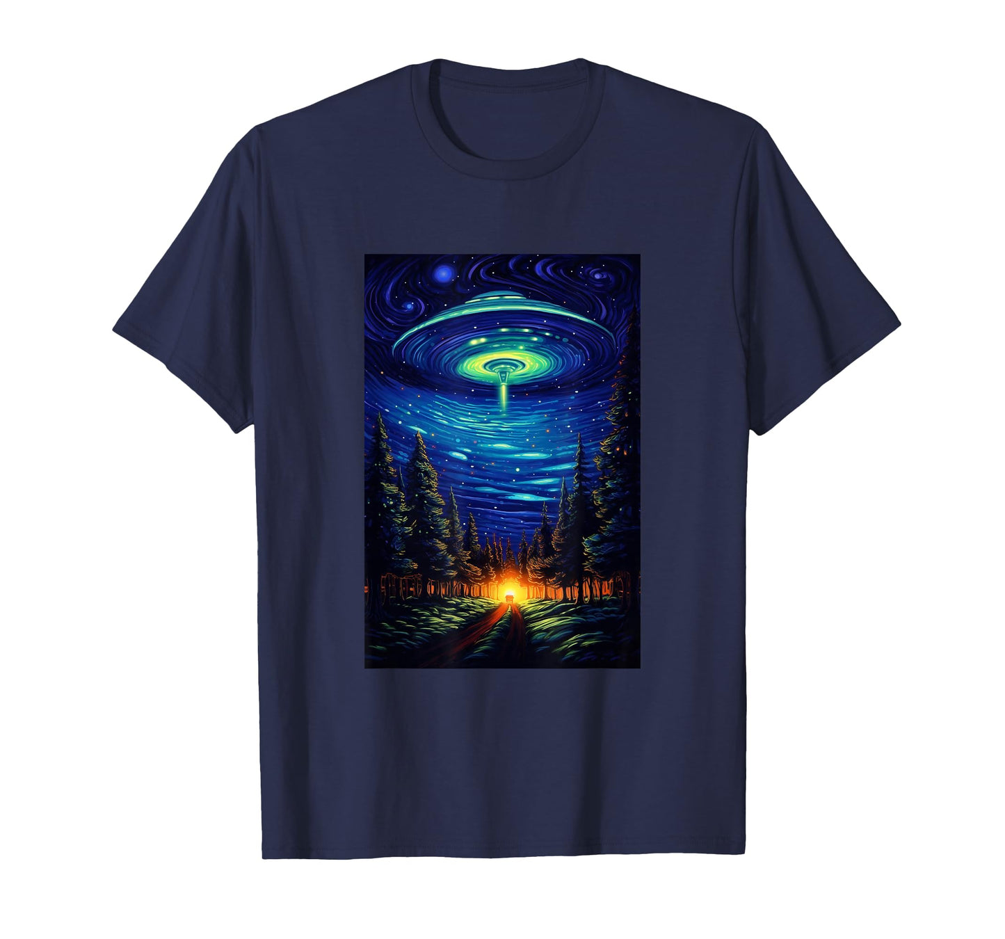 UFO Aliens Flying Saucer - Van Gogh Style - Starry Night T-Shirt
