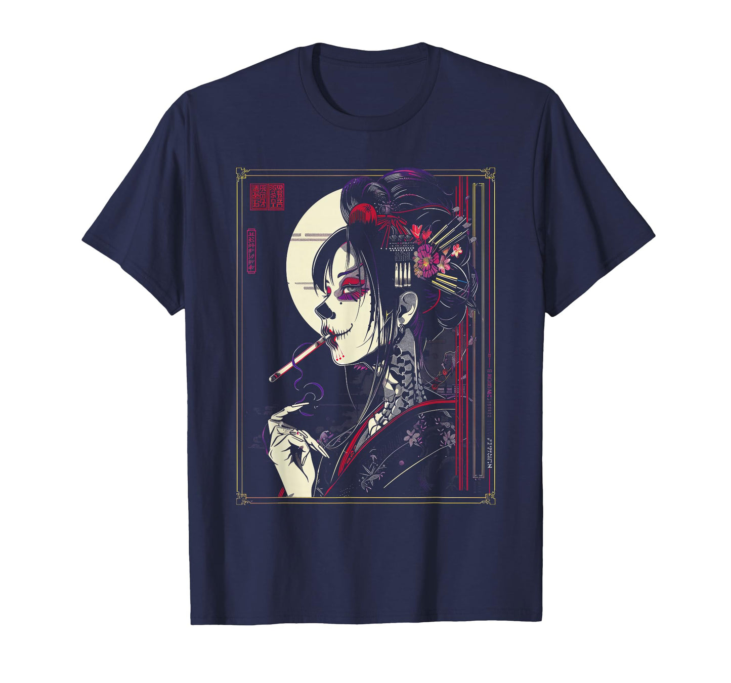 Anime Japanese Goth Cyberpunk City Geisha Art Vintage T-Shirt