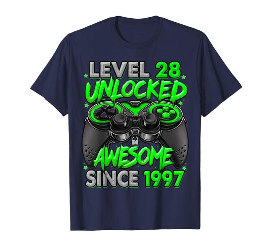 Level 28 Unlocked Awesome Since 1997 28th Birthday Gaming T-Shirt