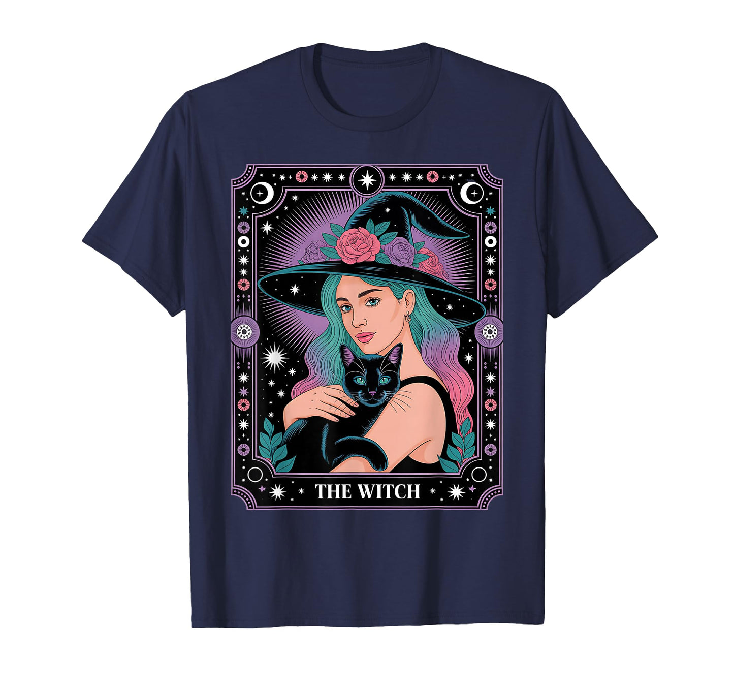 The Witch Cat Card Witch Vintage Gothic Halloween T-Shirt