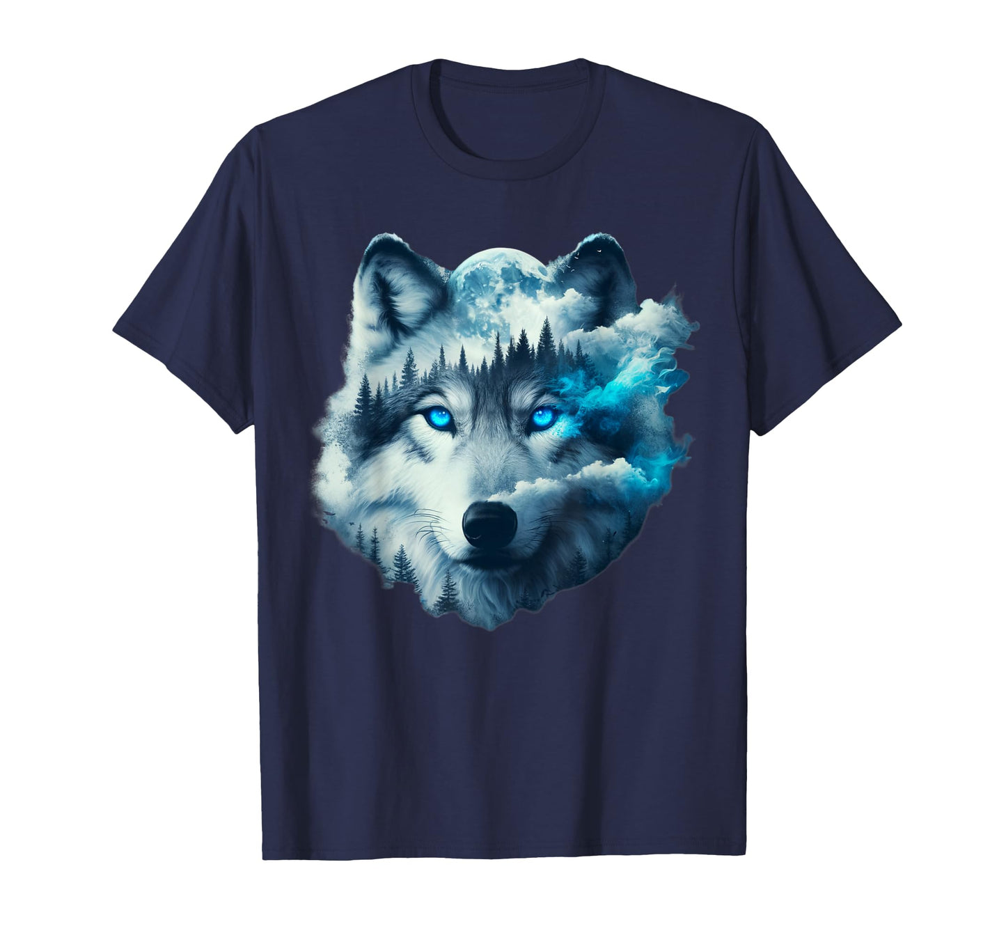 Surreal Double Exposure Art Moon Mist Wolf T-Shirt