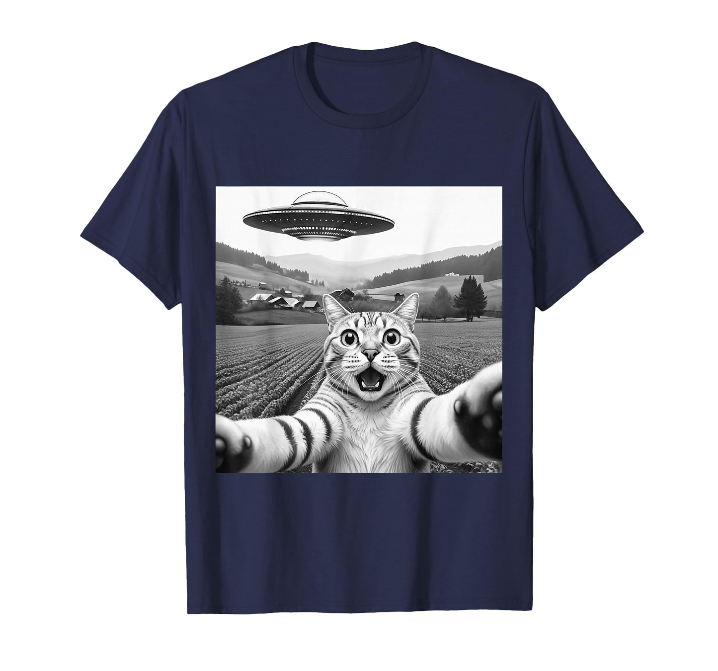 Cat Selfie with Alien UFO Funny Cat T-Shirt
