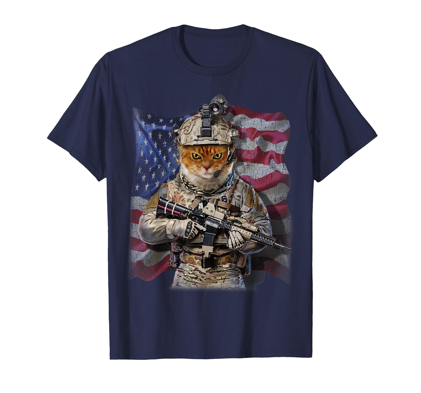 USA America Patriot Tabby Cat as Army Commando T-Shirt