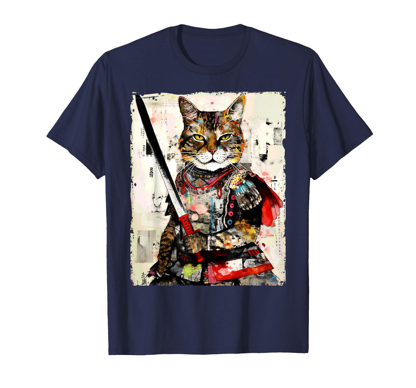 Vintage samurai cat tee Japanese ninja urban art graphic Men Women Girls Kids T-Shirt