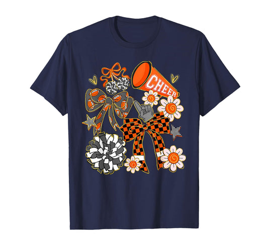 Coquette Cheer Bow Sport Cheerleader Orange Game Day T-Shirt