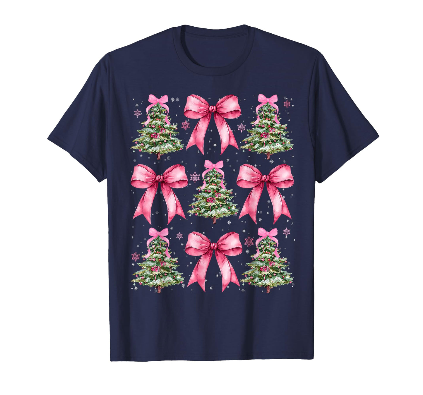 Pink Coquette Bow Xmas Holiday Christmas Tree Girl Women T-Shirt