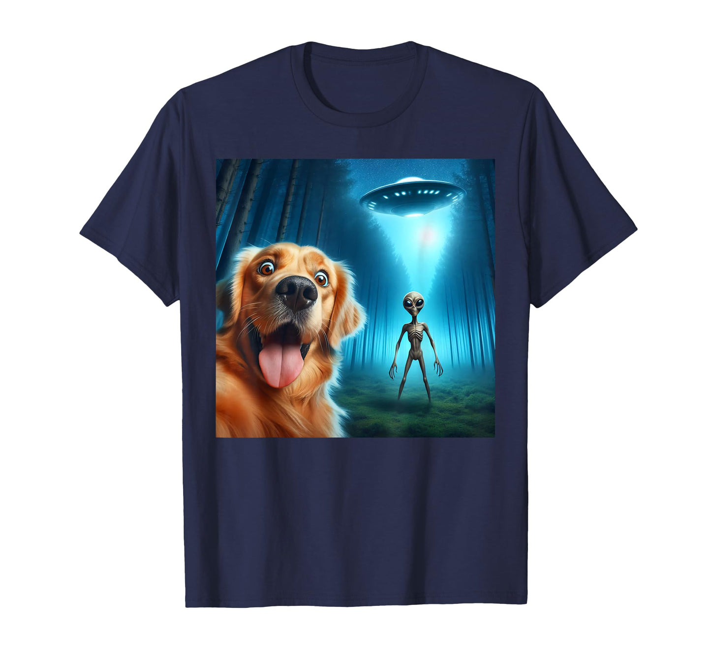 Golden retriever Selfie alien UFO funny T-Shirt