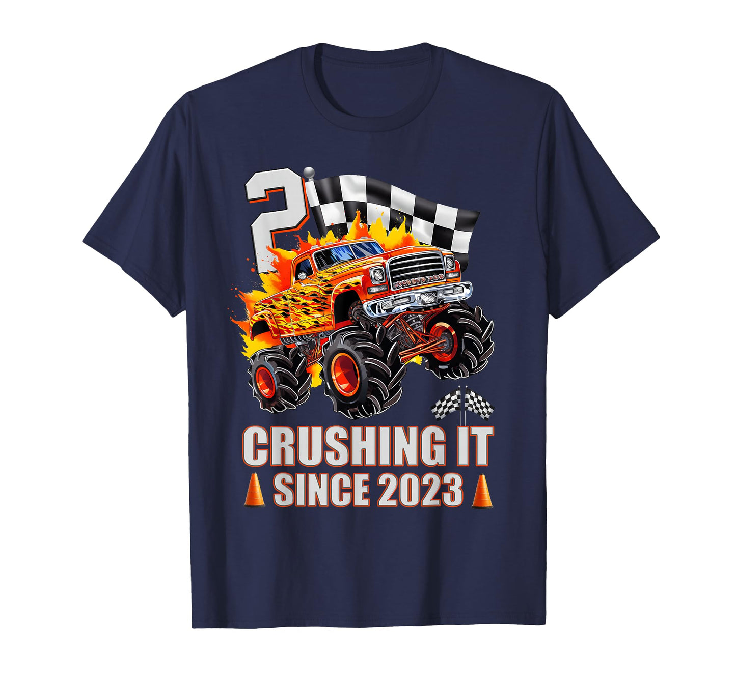 2 Crushing It Since 2023 2nd Birthday Monster Truck Kids T-Shirt
