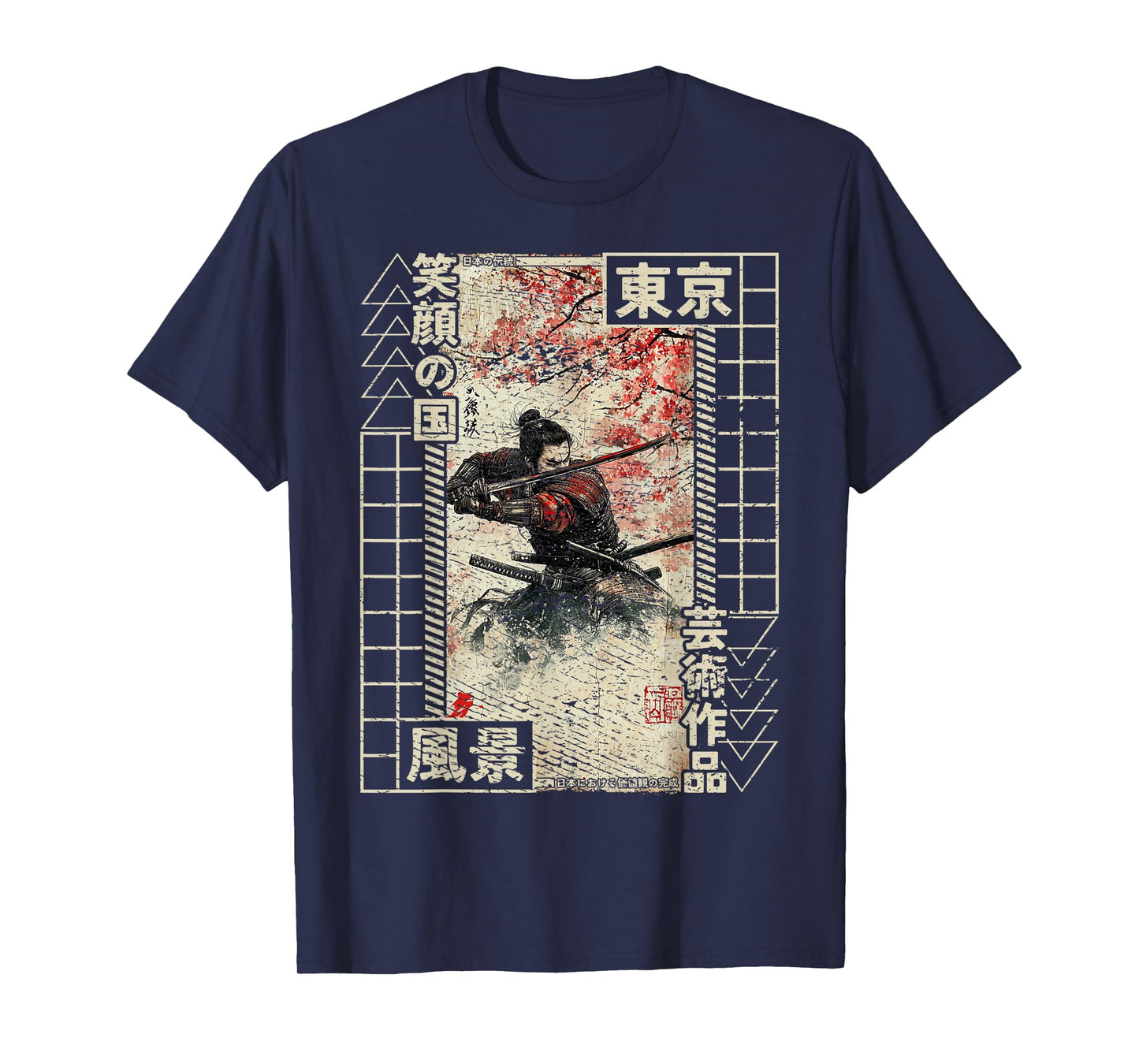 Samurai Men Traditional Japanese Woodblock Ukiyo-e Anime T-Shirt