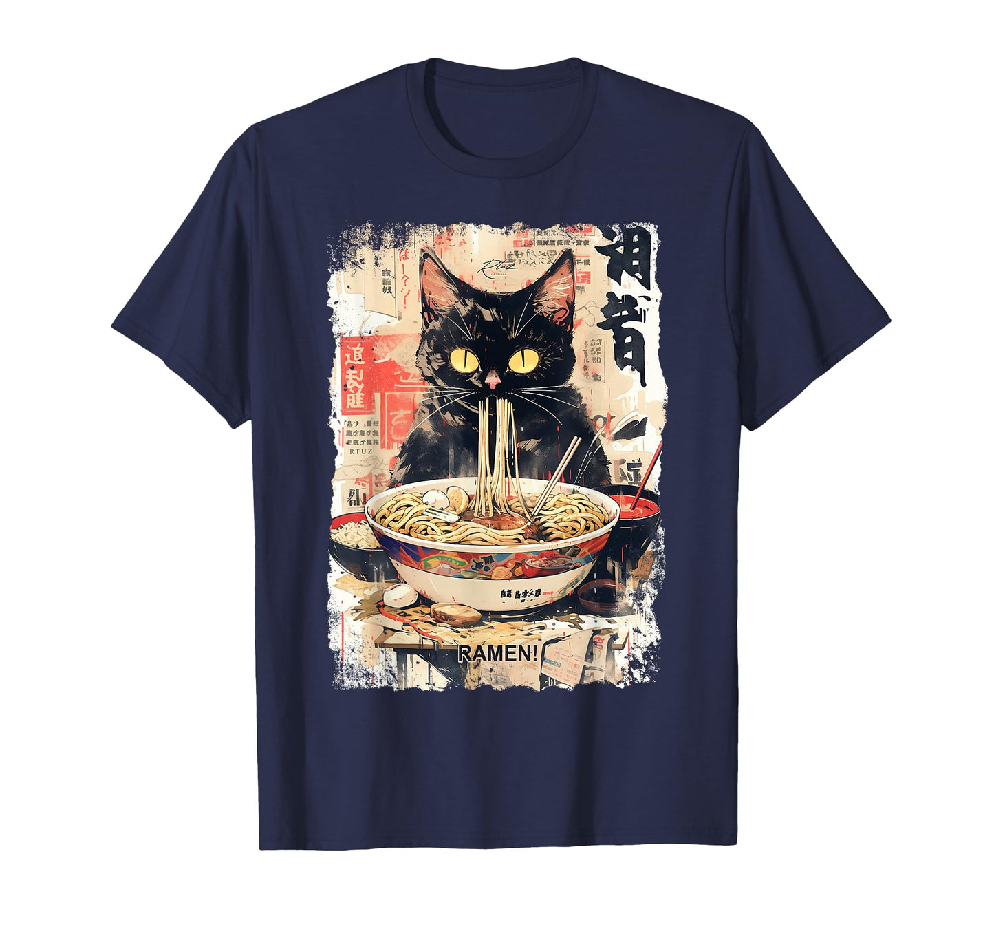 Ramen Noodles Cat Japan Y2K Kawaii Retro Cats Manga Anime T-Shirt