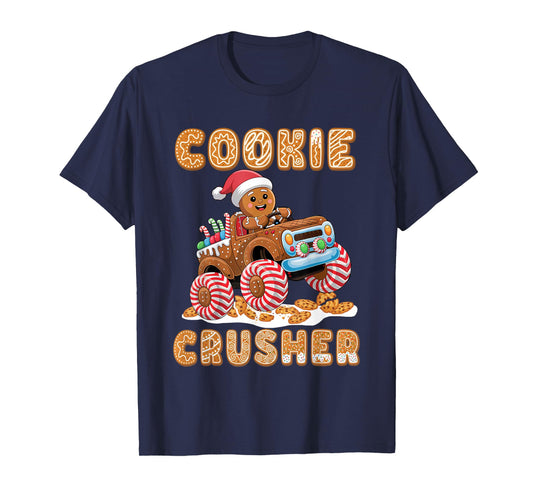 Christmas Gingerbread Pajamas Cookie Crusher Monster Truck T-Shirt