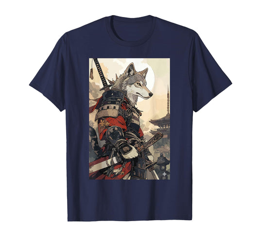 Samurai Wolf Shirts for Women Men Vintage Graphic Japanese T-Shirt