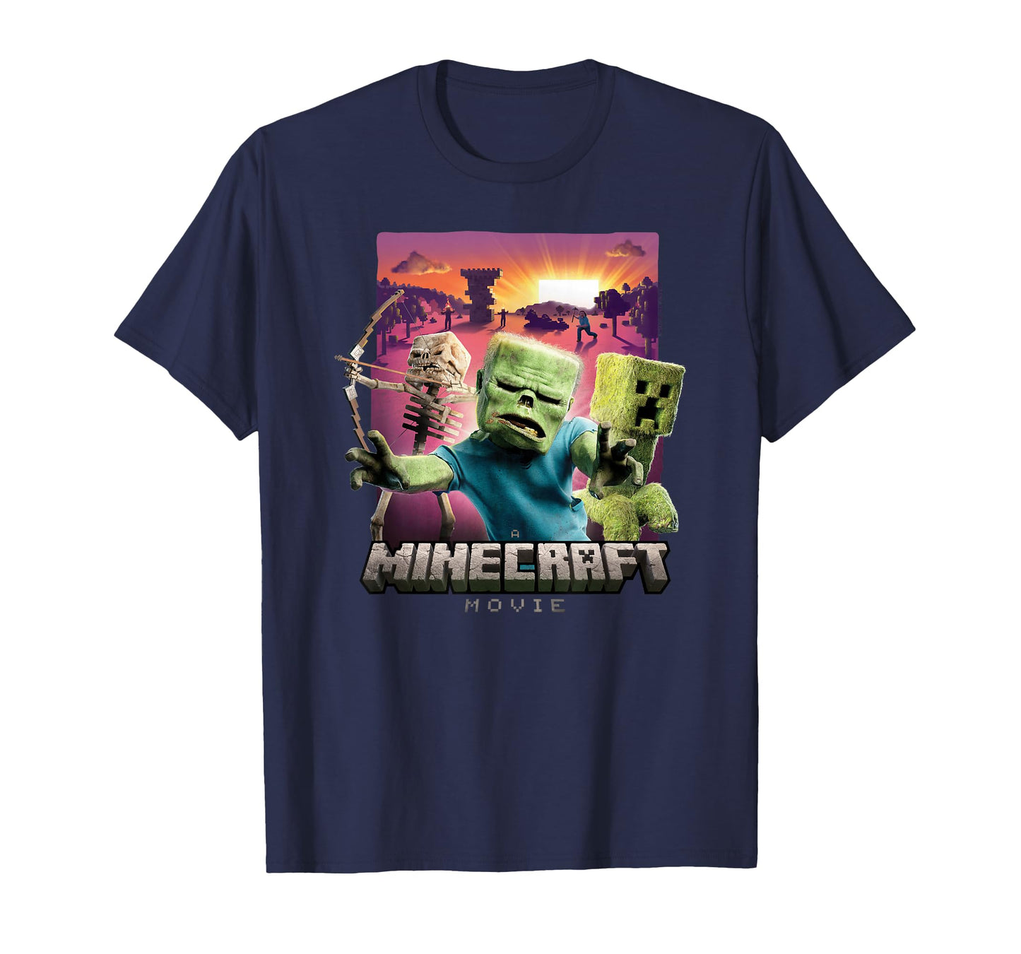 A Minecraft Movie Skeleton Zombie & Creeper Group Portrait T-Shirt