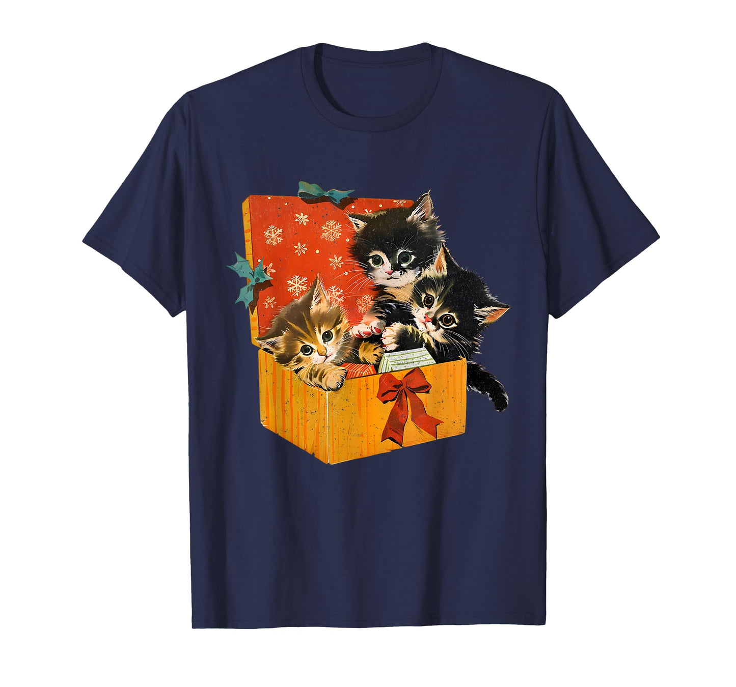 Vintage Funny Kittens Cats in Present Box Merry Christmas T-Shirt