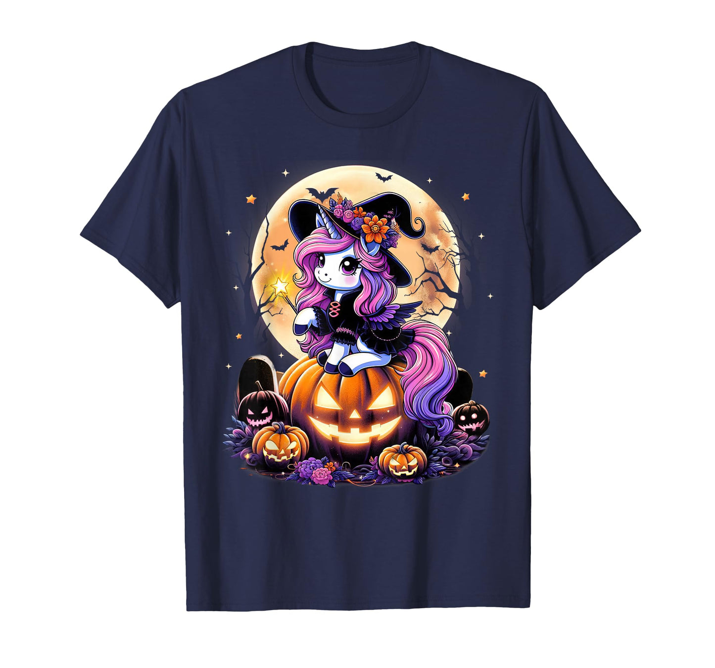 Cute Unicorn Witch Pumpkin Halloween Shirts Girls Daughter T-Shirt