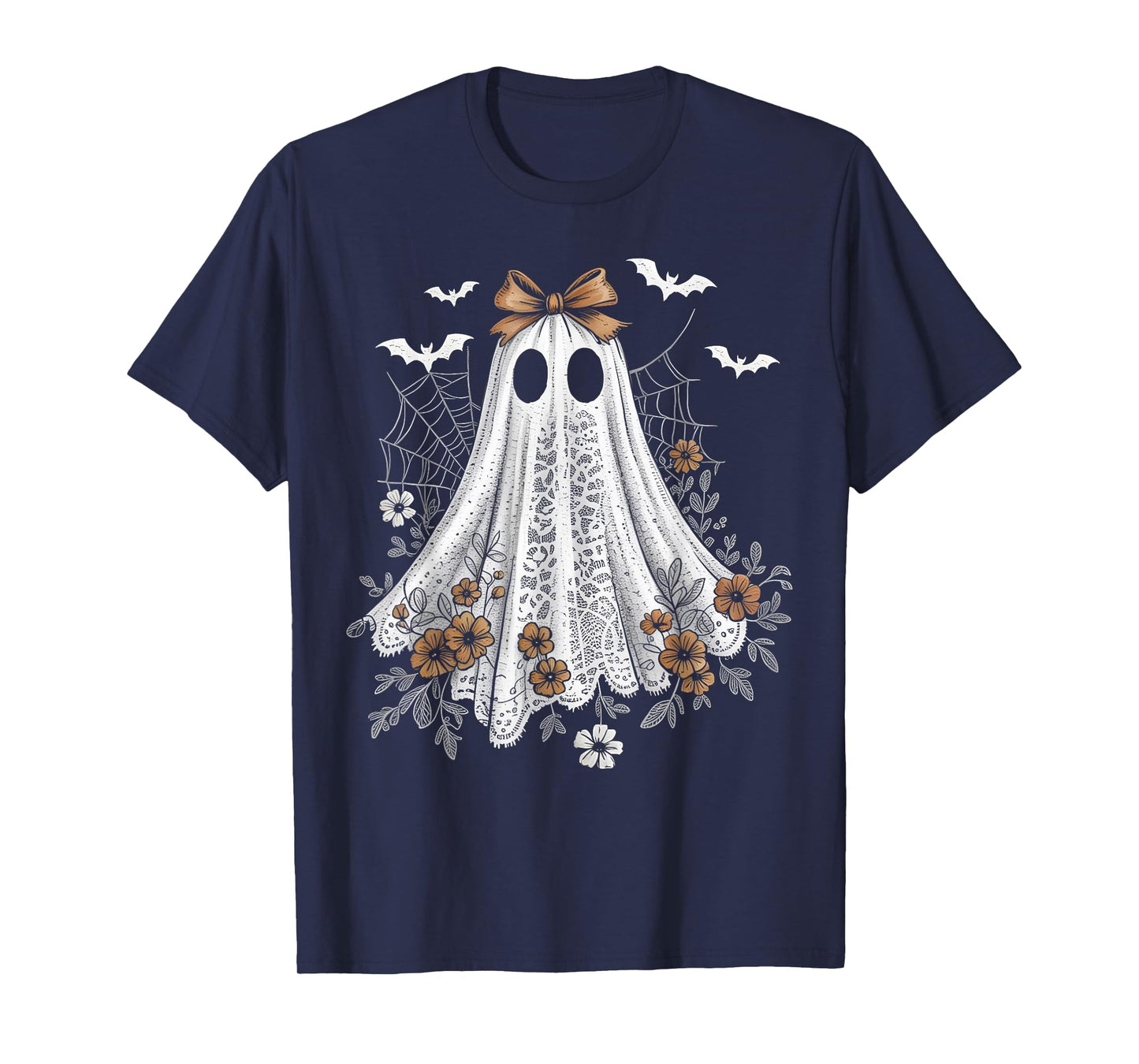 Coquette Ghost Halloween Flower Ghost Spooky Lace Ghost T-Shirt