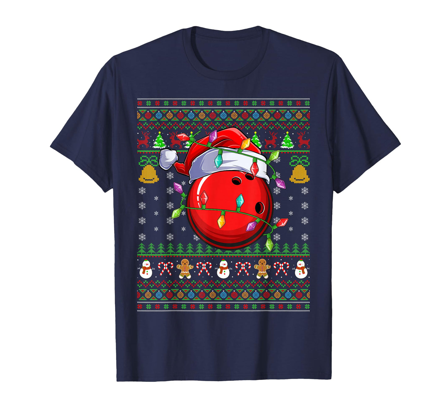 Bowling Ball Ugly Christmas Sweater Sports Player Funny Xmas T-Shirt