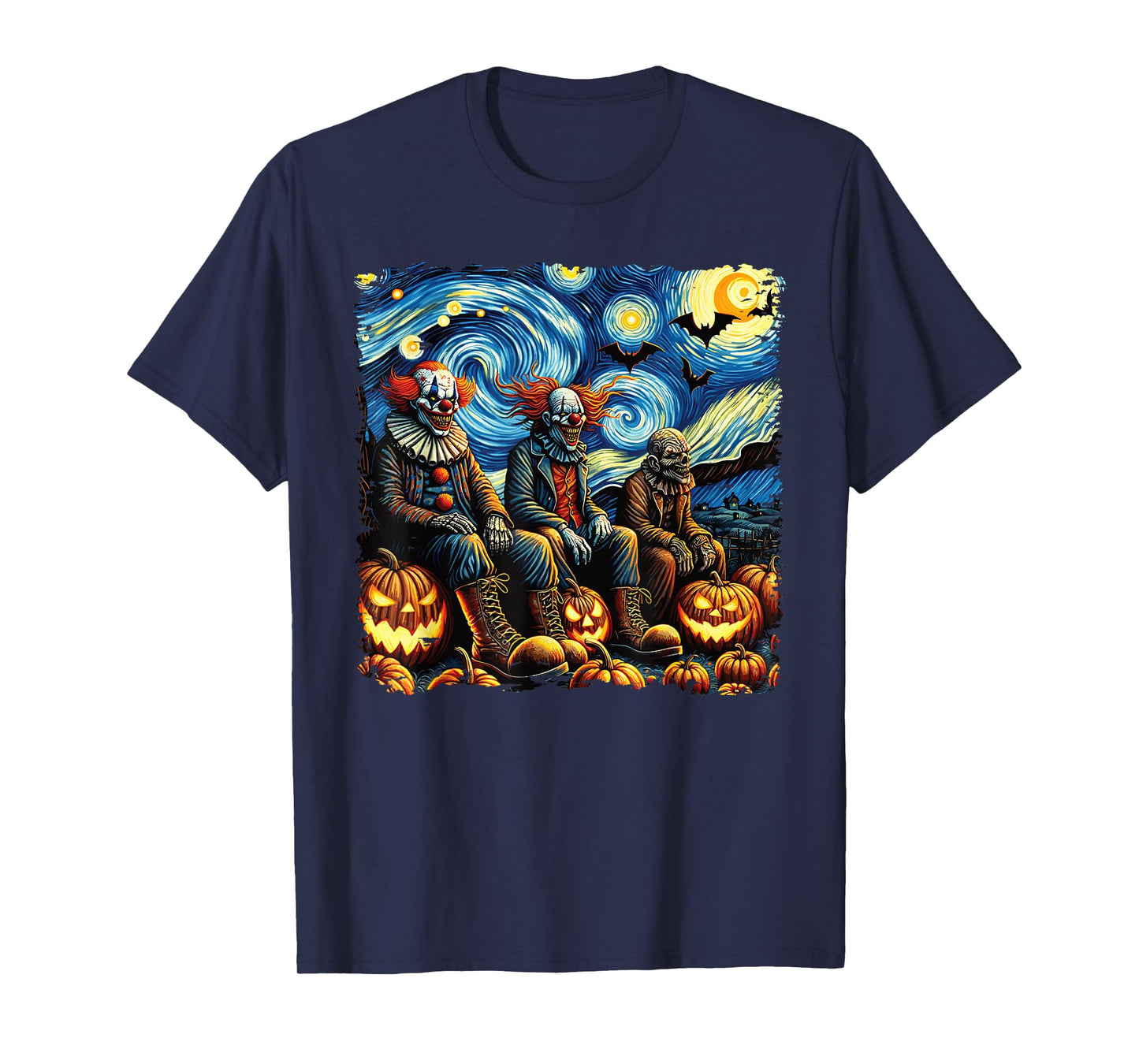 Van Gogh Starry Night Scary Clowns Halloween Fall Pumpkin T-Shirt
