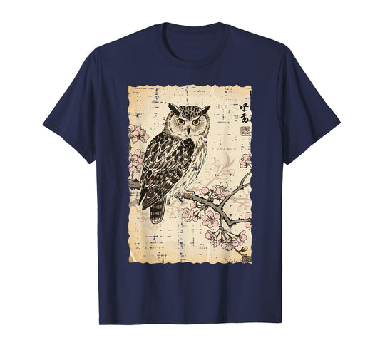 Japanese Owl Cherry Blossoms Vintage Ukiyo-e Women Men Kids T-Shirt