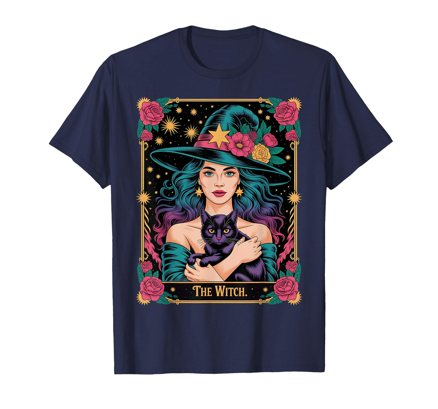 The Witch Card Halloween Gothic Witchy Vibes Black Cat T-Shirt