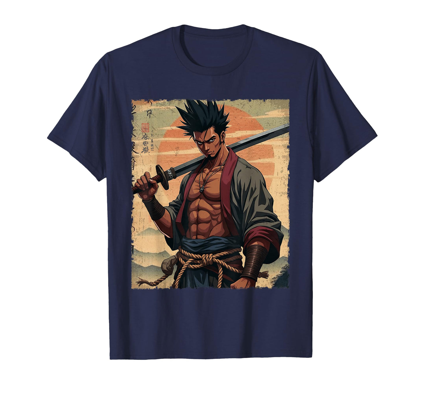 African Samurai Anime Afro American Bushido Warrior Katana T-Shirt