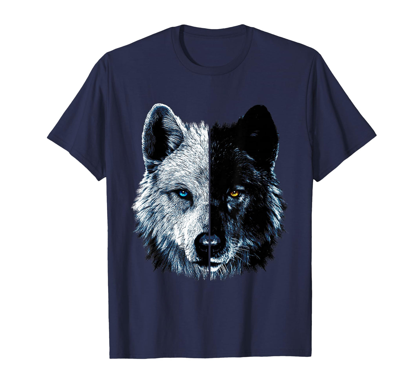 Polar And Black Two Face Wolf Split Face Magical Wolves T-Shirt