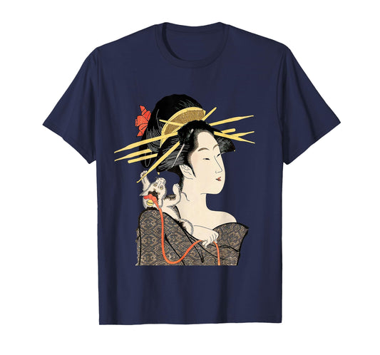 Edo Period Japan, Geisha Portrait with Cat T-Shirt