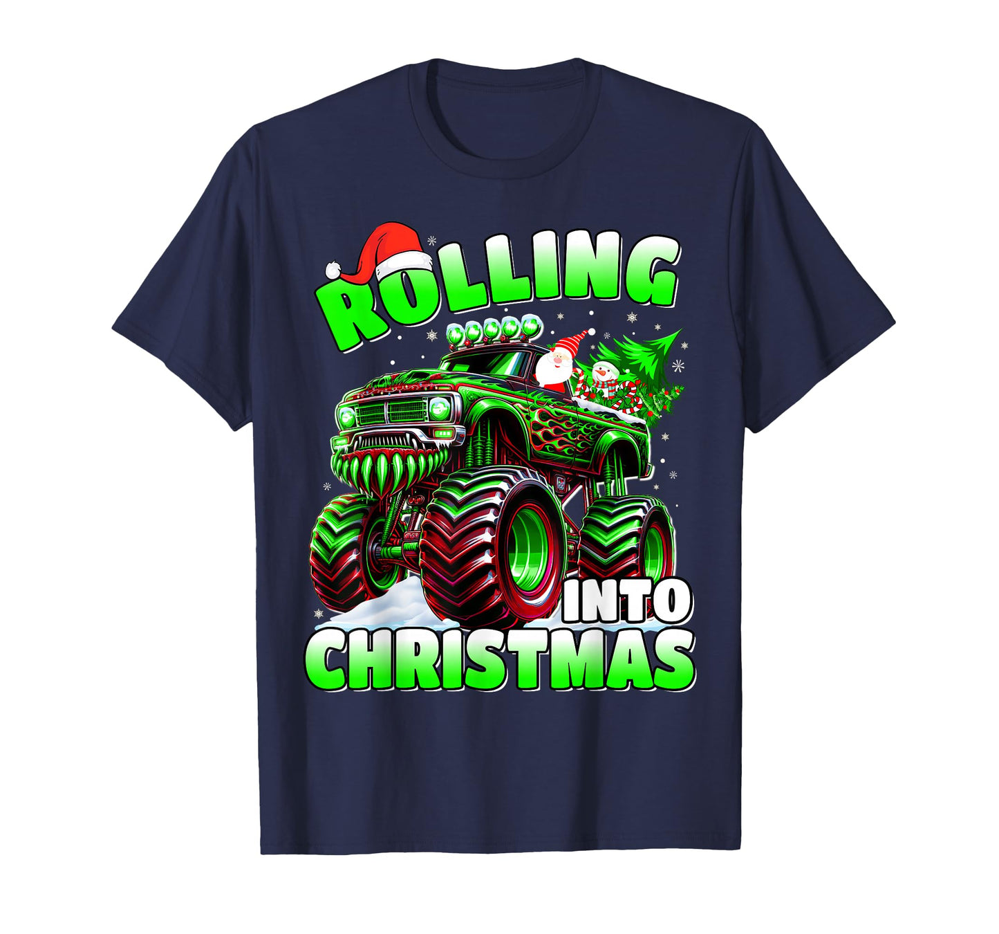 Rolling Into Christmas Monster Truck Holiday Boys T-Shirt