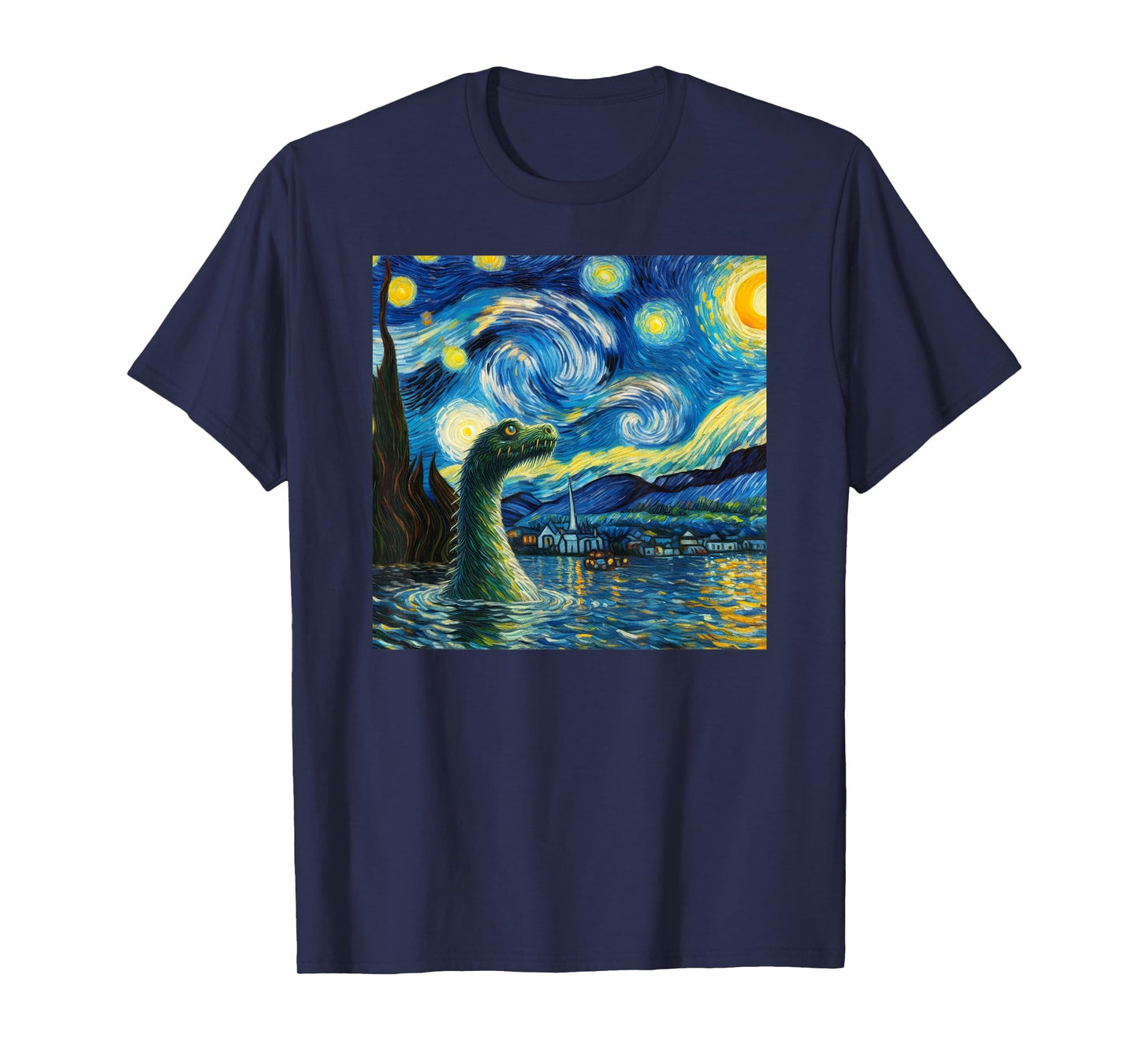 Loch Ness Monster in Starry Night Van Gogh Style Nessie T-Shirt