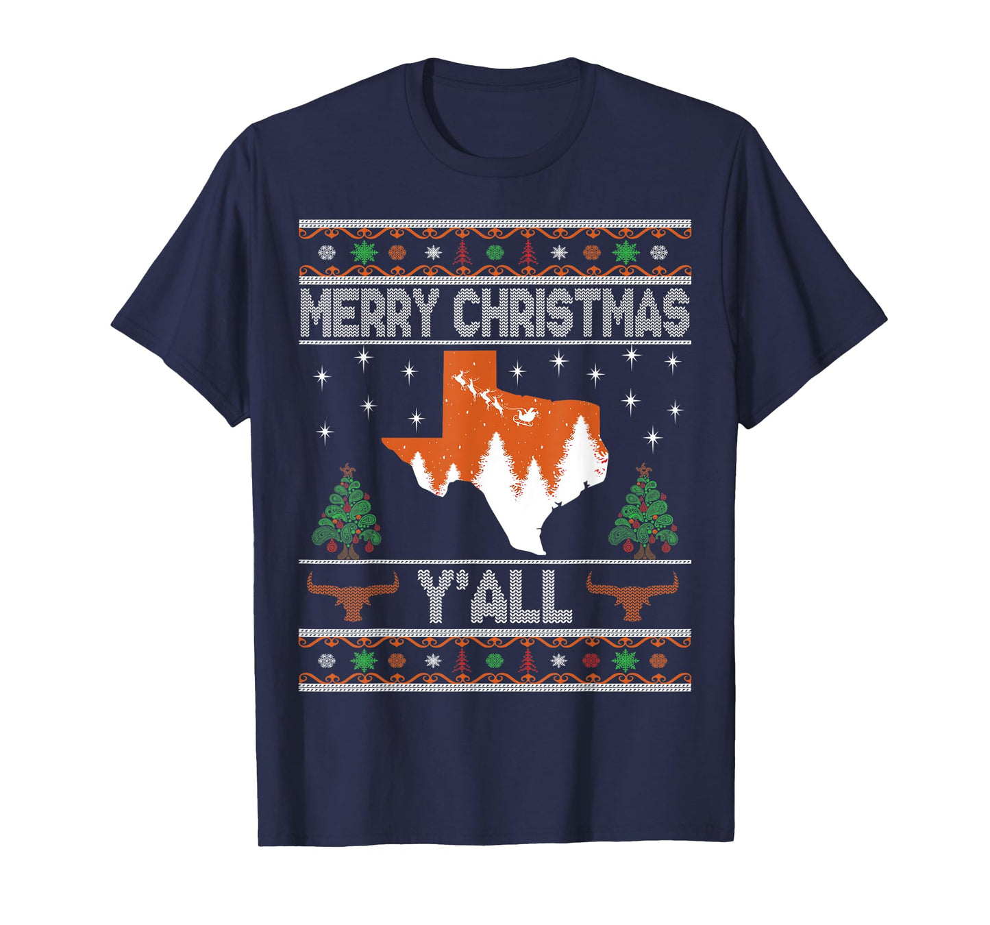 Merry Xmas Y'all Texas Ugly Matching Family Longhorn Sweater T-Shirt