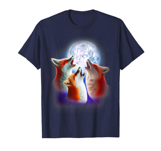 3 Red Foxes Howling At The Moon Shirt Funny Fox Animal Lover T-Shirt