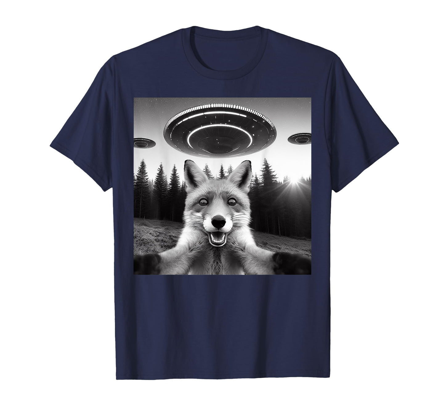 Fox Selfie With Alien UFO Funny Fox Gifts For Men Women Kid T-Shirt