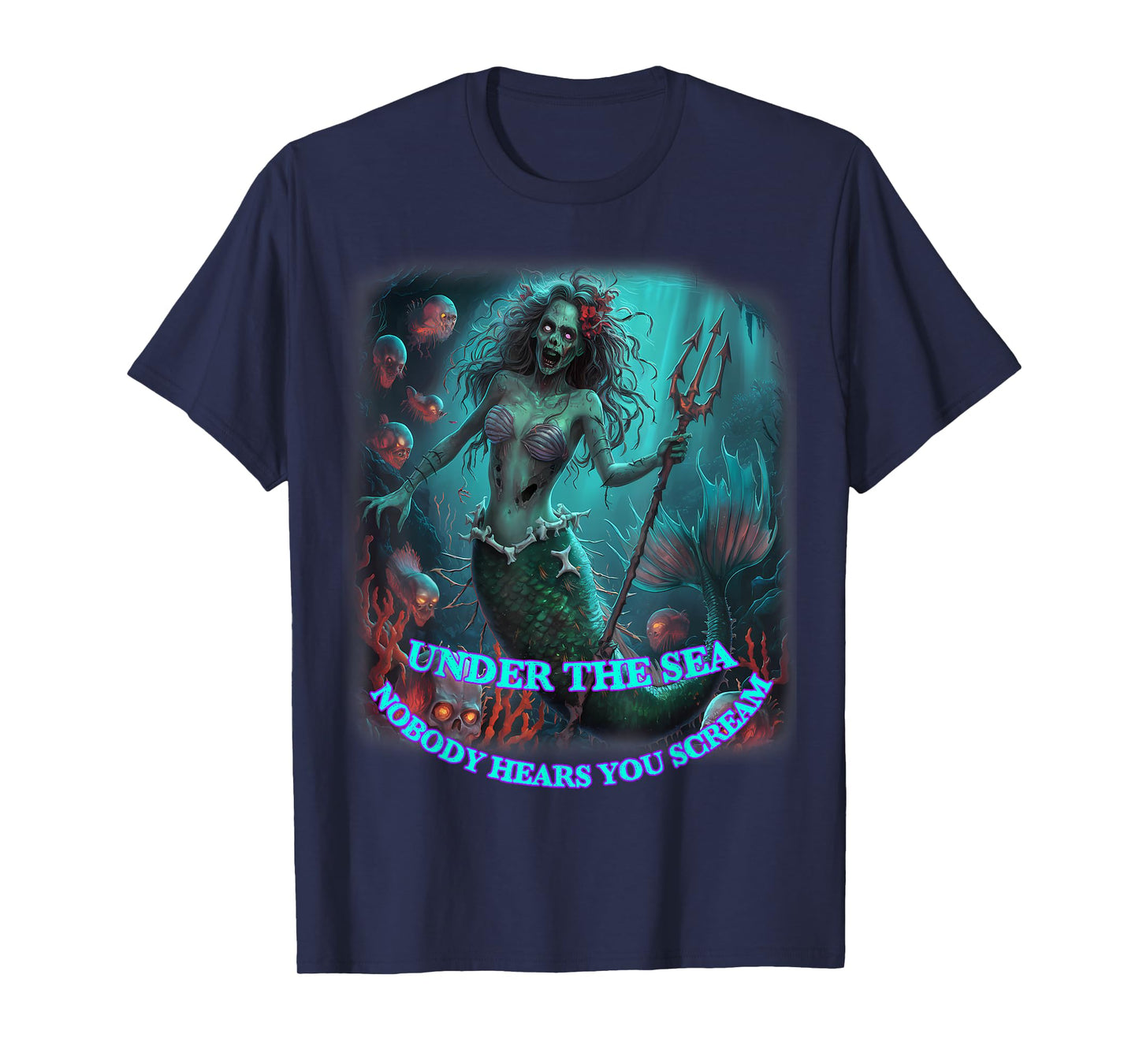 Zombie Mermaid Halloween Spooky Skulls Mermaids Fantasy T-Shirt