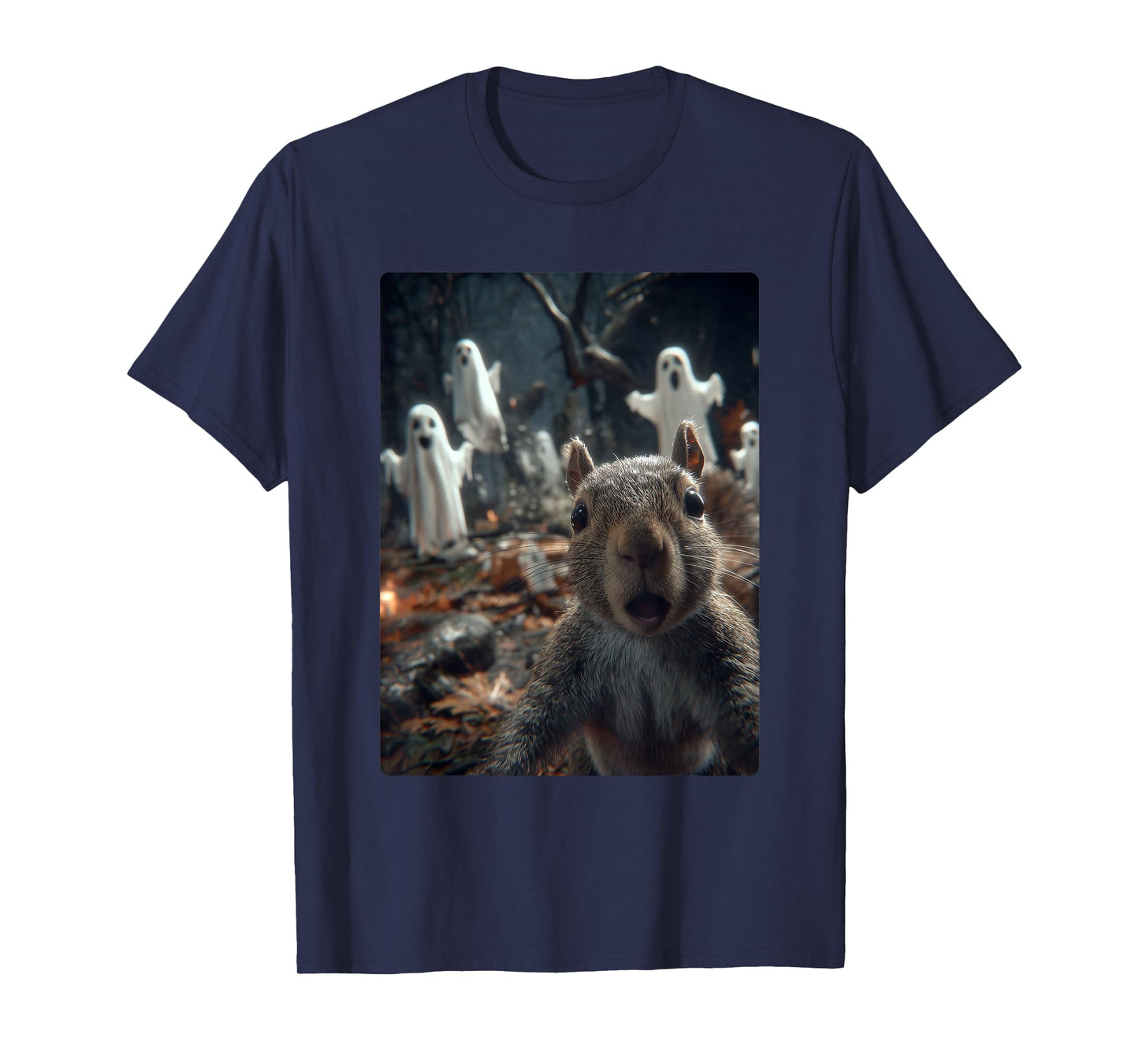 Funny Squirrel Selfie with Ghosts Haunted Forest Halloween T-Shirt