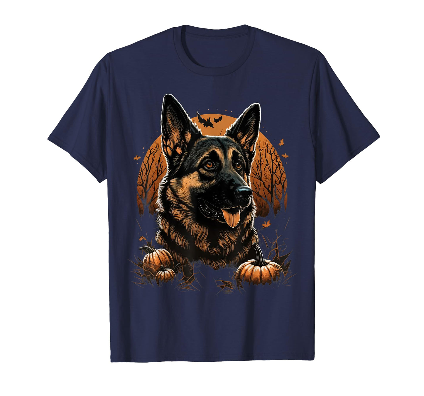 Pumpkin German Shepherd costume on German Shepherd Halloween T-Shirt
