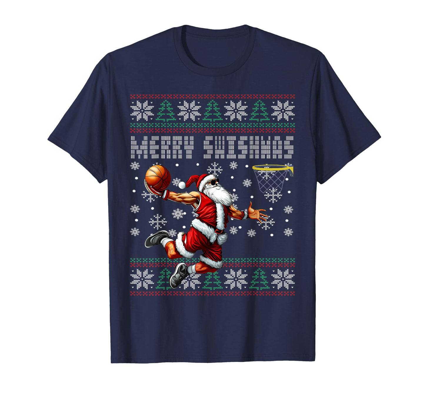 Merry Swishmas Basketball Ugly Christmas Xmas Men Boys Kids T-Shirt