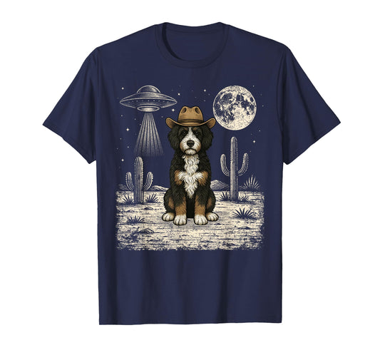 Funny Bernedoodle Cowboy Western Doodle Dog UFO T-Shirt