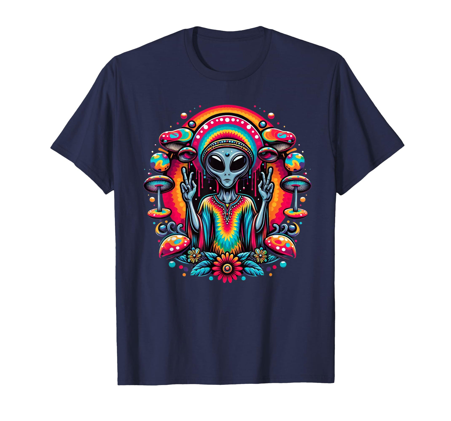 Tie Dye Alien Peace Sign Funny Boho Hippie T-Shirt