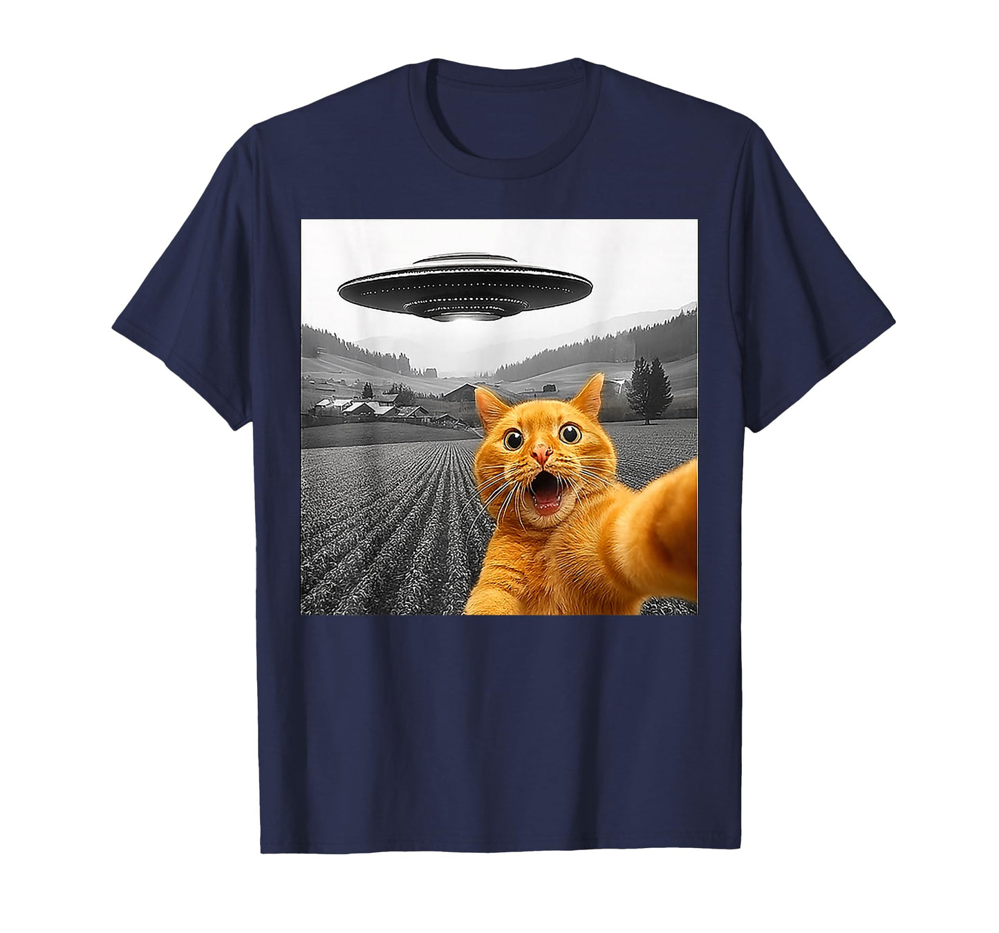 Cat Selfie With Alien UFO Funny Cats Gifts For Men Women Kid T-Shirt