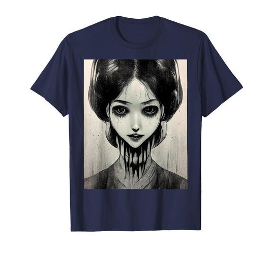 Creepy Horror Manga Anime Woman Eyes Halloween Art T-Shirt