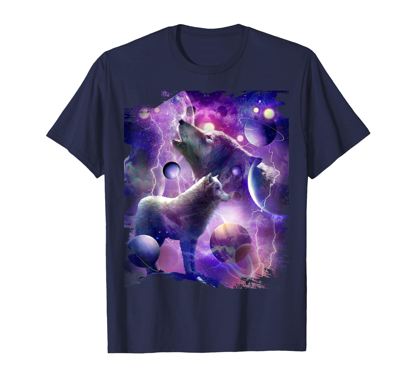 Cosmic Wolf Howling At Moon In Space T-Shirt