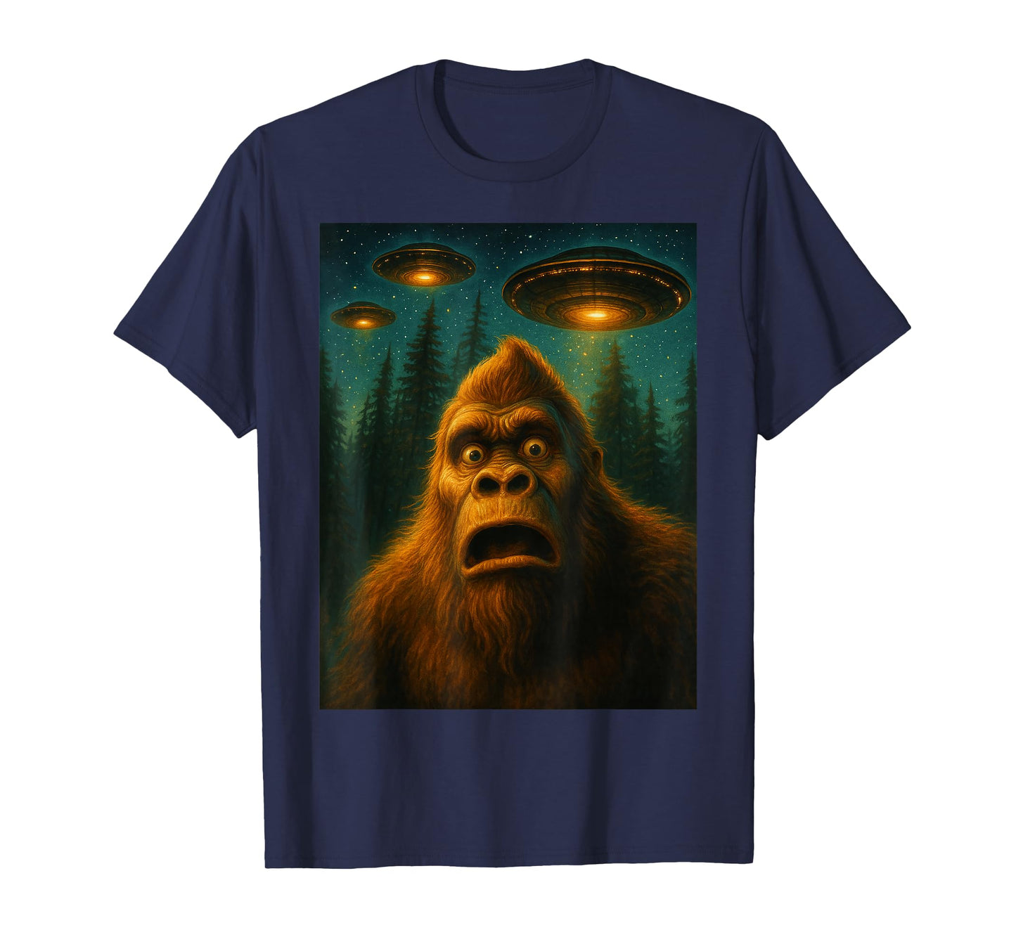 Bigfoot Sasquatch Alien UFO Starry Night Gifts Men Women Kid T-Shirt