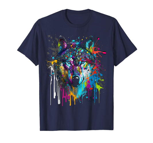 Wolf Silhouette Splash Art Wolves Face T-Shirt