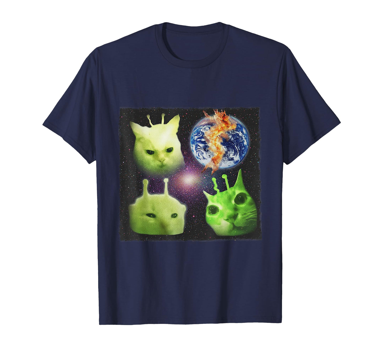 Y2k Alien UFO Cat Meme Silly Cats Retro Cat Lover Vintage T-Shirt